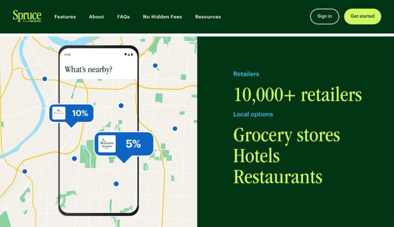 Spruce Money cash back landing page